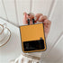 Lunivop Compatible with Samsung Galaxy Z Flip 3 5G Case, Ultra Slim Hard Plastic PU Leather Shockproof - Yellow