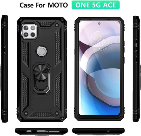 Moto One 5G Ace Case with HD Screen Protector, Military Grade, Ring Car Mount Kickstand, Shockproof Protective Case