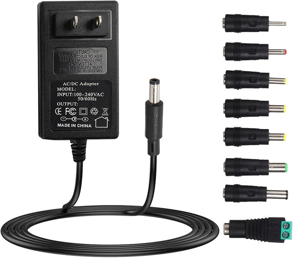 15V 2A Power Adapter, 15Volt AC Charger with 8 Interchangeable DC Plugs for 15V Electronics, 2000mA, 1500mA, 1000mA