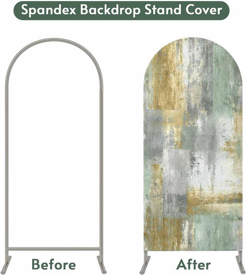 LFoveYuamer 6.6 Ft Arch Backdrop Cover, Yellow Sage Green Grey Decorative Wedding Arch Covers Spandex Fitted, Modern