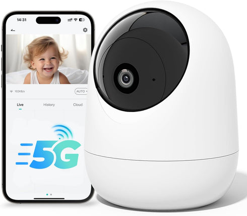Rraycom Indoor Camera 5G&2.4G WiFi,2K Security Cameras for Home Security,360Pan & Tilt, Dog/Pet