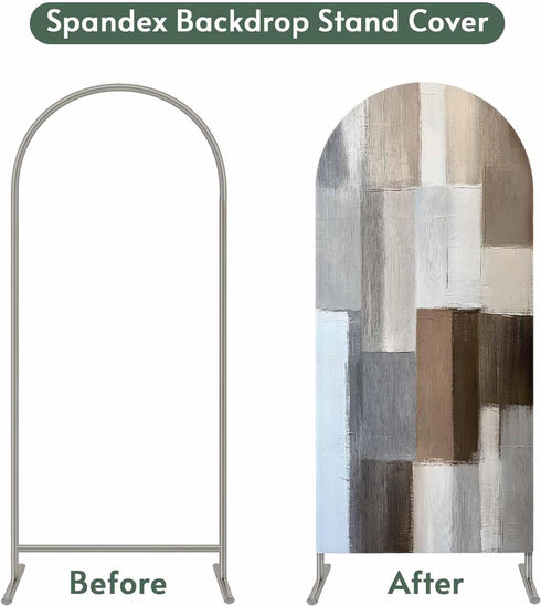 Jnbasdffb 6.6 Grey Brown Color Blocks Wedding Arch Cover, Stretchy Spandex Arch Backdrop Stand Covers FT, Abstract Oil