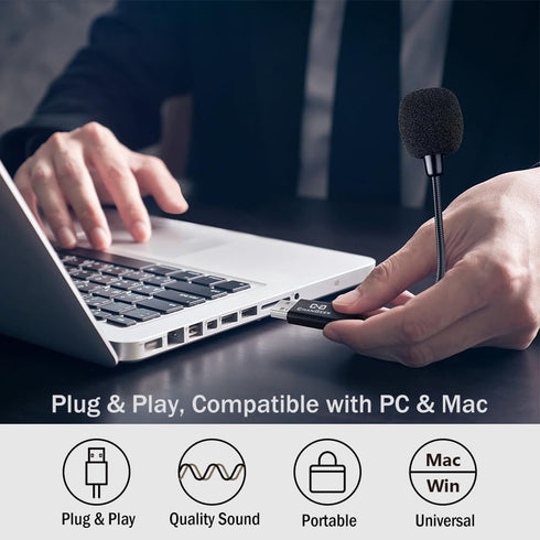 Mini USB Microphone for Laptop and Desktop, Gooseneck & Universal USB Sound Card, Ideal for Remote Work