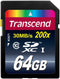 Transcend 64GB SDXC Class 10 Flash Memory Card Up to 30MB/s (TS64GSDXC10)