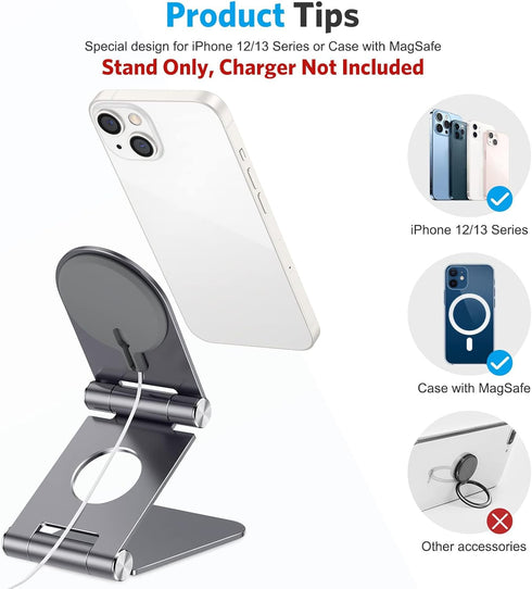 OMOTON Stand for MagSafe Charger, Foldable Phone Holder for MagSafe Accessories, Compatible with iPhone 12-16