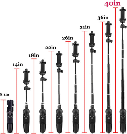 bluehorn Selfie Stick, Portable 40 Inch Aluminum Alloy Selfie Stick Phone Tripod with Wireless Remote Shutter,