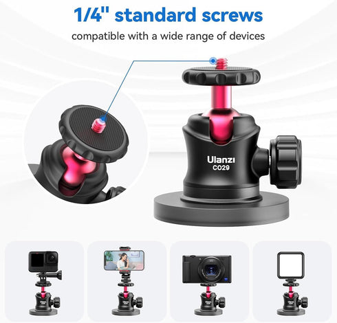 ULANZI Magnetic Camera Mount for GoPro, Strong Magnetic Mount with 360° Rotation Ball Head, Compatible with GoPro Hero