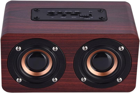 PUSOKEI Mini Bluetooth 4.2 Speaker, Wooden Stereo Loudspeakers, Portable Rechargeable Music Speakers with 3.5mm Input