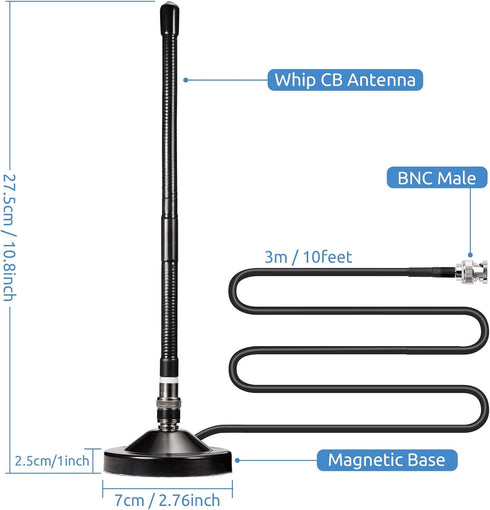 BINGFU 27MHz PL259 Magnetic Base CB Antenna with BNC & Male Connector for Cobra Midland Uniden Maxon President Handheld