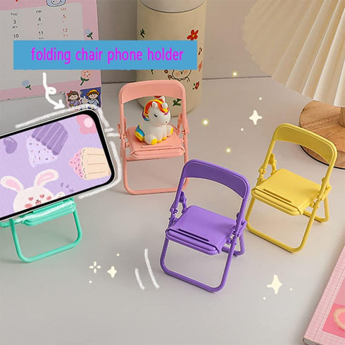 nanaxagly 4Pcs 4 Mini Chair Foldable Cell Phone Stand, Portable Funny Cute Cell Phone Holder Stand Compatible