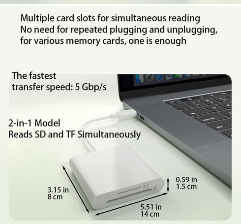 RANYUNSYZ 2Pcs 2-in-1 White High-Speed Type-C Phone Computer OTG Card Reader TF/SD Card, for Phone, Computer, Camera