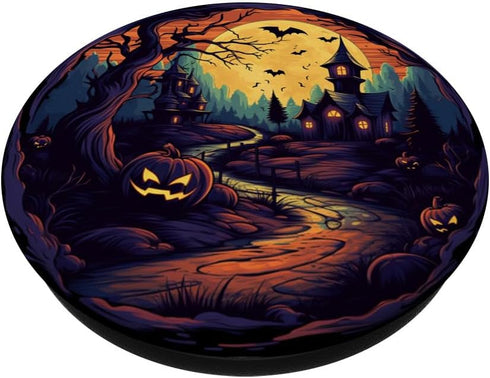 Halloween Pumpkins House Haunted Horror, Spooky Bats Moon PopSockets Standard PopGrip