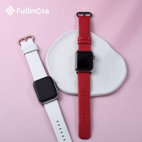 Fullmosa Leather Bands for Apple Watch, 41mm 40mm 38mm 42mm, Top Grain Genuine Leather Strap, Off-white/Rose Gold