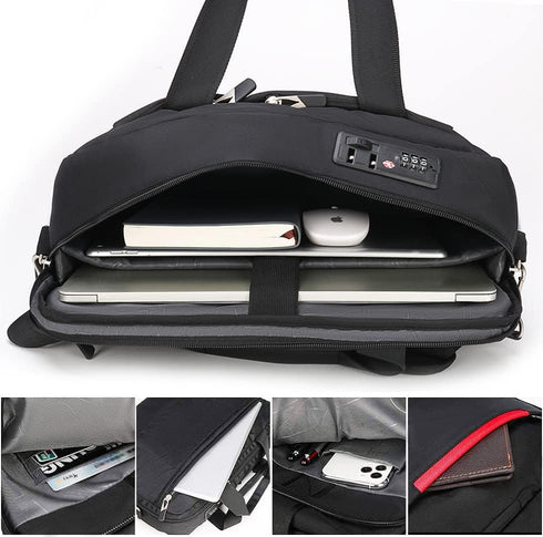 Omnpak Laptop Briefcase with Combination Lock, Anti-Theft Business Bag, Water-Repellent Satchel for Men & Women