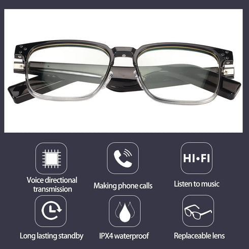 Smart Bluetooth Glasses, Open Ear Music Glasses for Men Women with Anti Blue Lens and Built-in Speakers