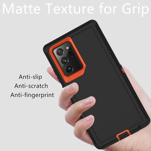 Heavy Duty Case for Samsung Galaxy Note 20 Ultra, Dustproof Shockproof 3 in 1 Rugged Cover 6.9 Inch (Orange/Black)