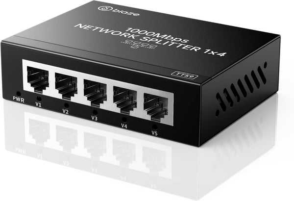 biaze 4-Port Ethernet Splitter, Gigabit LAN Network Hub Adapter 1 to 4, Plug