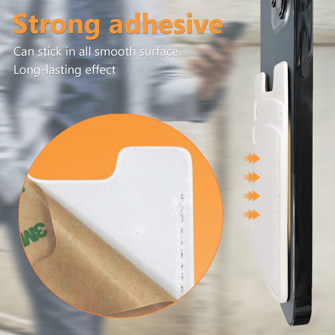 2-Pack White Leather Phone Wallet & Card Holder for iPhone & Samsung - Stretchy Back of Phone Credit Card Holder.
