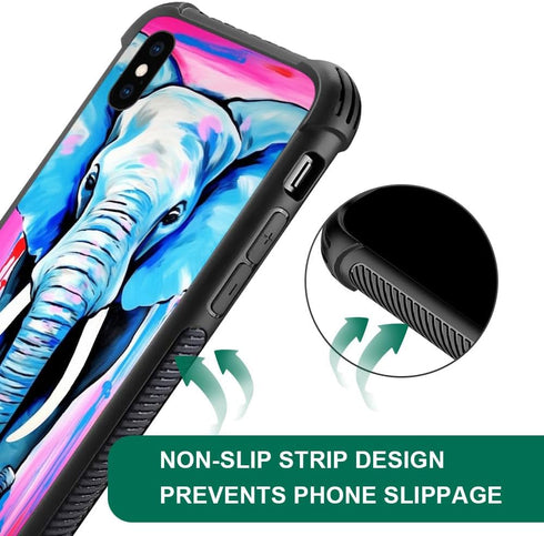 Compatible African Elephants Pattern Design Shockproof Case for iPhone X/XS, Anti-Scratch Hard PC Back Case