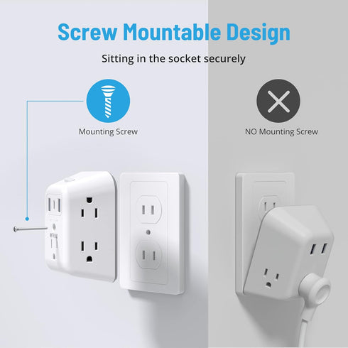 TROND 2 Prong Power Strip USB, 5 Outlet Splitter with 3 USB Ports (1 USB C), 2 to 3 Prong Outlet Adapter, Wall Mount