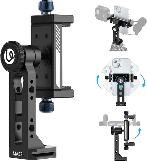 Ulanzi MA53 Metal Phone Tripod Mount Adapter with Arca Swiss/Uka Interface, 2 Cold Shoe, 360° Swivel for Photo Video