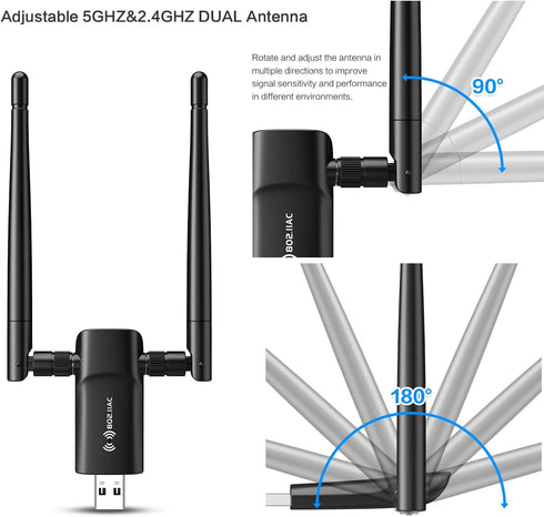 Wireless USB WiFi Adapter for PC - 1300Mbps Dual 5Dbi Antennas for Desktop PC Laptop Windows