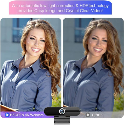 HZQDLN 4K 8MP Webcam with Microphone, Laptop PC Desktop Computer Web Camera, USB Webcams for Video Calling Recording