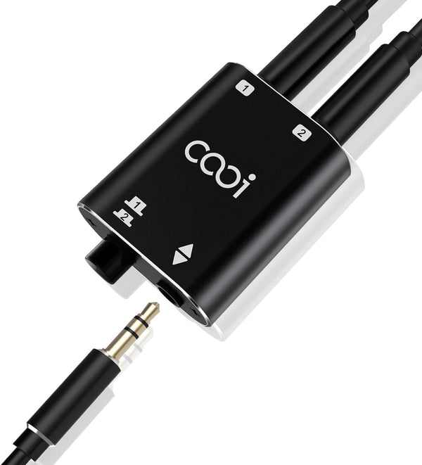 3.5mm Stereo Audio Switcher (1 in 2 Out / 2 in 1 Out) with 3.5mm Audio Cable, AUX Audio Speaker Selector