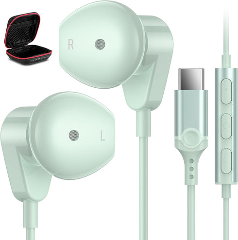 USB C Headphones for iPhone 15 Plus iPad 10th/Pro, USB Type C Earphones with Mic Volume Control for Samsung S24
