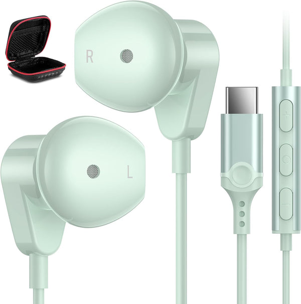 USB C Headphones for iPhone 15 Plus iPad 10th/Pro, USB Type C Earphones with Mic Volume Control for Samsung S24
