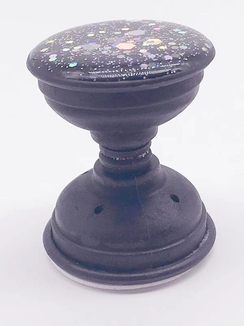 Expanding Phone Socket Mount Holder (Black) - Glitter Sparkle Bling, Collapsible Stand, Finger Foldable Grip for