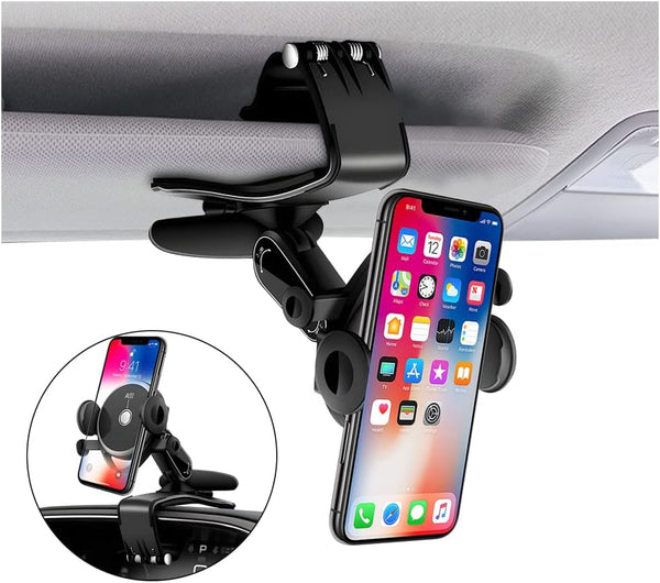 Car Phone Holder Mount, Clip On Auto Dashboard, 360 Degree Rotation Cell Phone Stand for 4 to 6.5 inch Smartphones