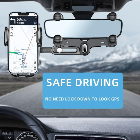 360 Rotatable and Retractable Car Phone Mount, Anti-Shake Design, Compatible with Samsung, iPhone, Sony