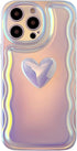 Qokey Cute 3D Love Heart Wave Frame Soft TPU Sparkle Bling Phone Case for iPhone 12 Pro 6.1" (Not fits iPhone 12)