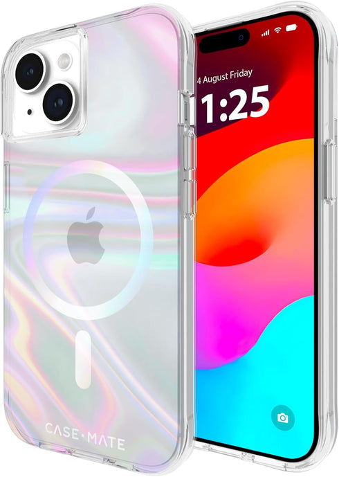 Case-Mate Soap Bubble iPhone 15 Case, 12ft Drop Protection, Compatible with MagSafe, Iridescent Swirl Effect
