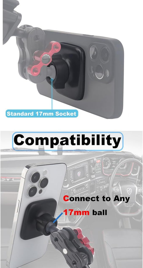 Rigdance 17mm 0.67" Magnetic Phone Mount Base for MagSafe Ball Socket, Replacement Phone Car Mount Accessory (Simple