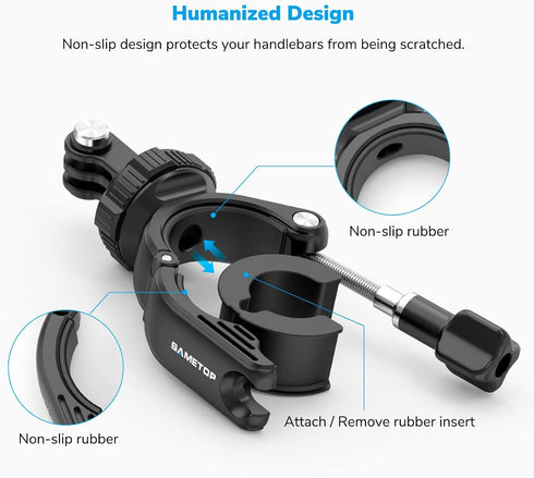 Sametop Handlebar Bike Pole Mount for GoPro Hero 12, 11, 10, 9, 8, 7, 6, 5, DJI Action Cameras - 360° Rotation
