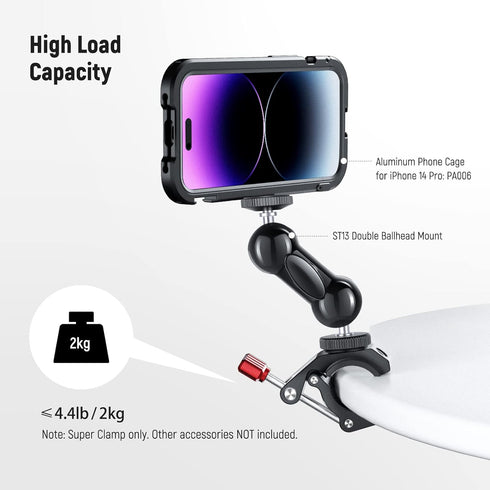 NEEWER Super Clamp with Cold Shoe & 1/4 Inch/3/8 Inch Thread Holes, Max Load 4 kg, Crab Shaped Tripod Holder, Red ST81