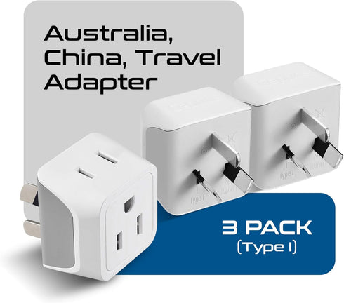 Ceptics Australia Power Plug Adapter, 2 in 1 Type I, US to Australia, China, New Zealand, 3 Pack