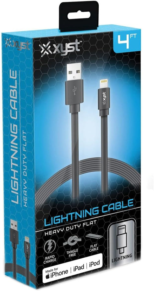 XYS-L4204F Charge and Sync USB to Lightning Flat Cable - 4 Ft. (Black)