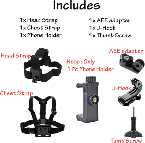 Phone Chest Mount Harness Vest - Head Strap Clip Holder for POV/VLOG, Compatible with iPhone, Samsung, GoPro