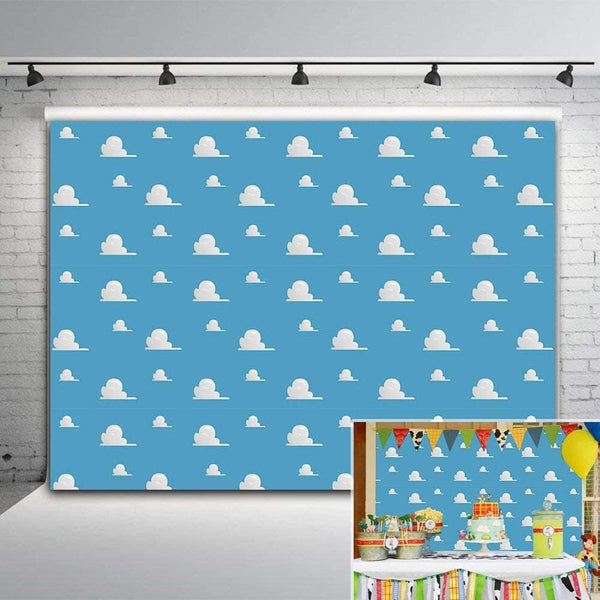 Blue Sky White Cloud Step and Repeat Photography Backdrop, 5x3ft Vinyl for Newborn Baby Shower Party Decorations