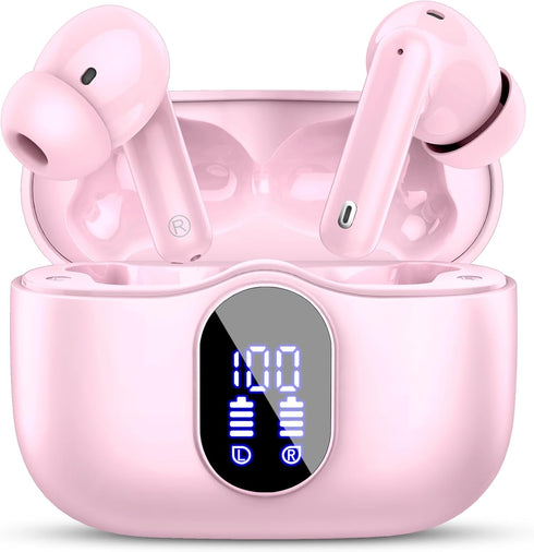 Wireless Earbuds Bluetooth 5.3 Headphones with Noise Cancelling Mic, IP7 Waterproof 36H Playtime for Sports Workout Pink