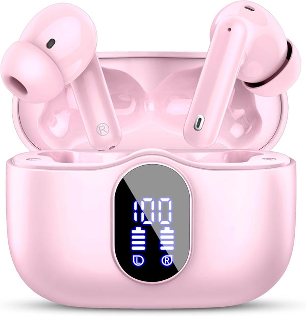 Wireless Earbuds Bluetooth 5.3 Headphones with Noise Cancelling Mic, IP7 Waterproof 36H Playtime for Sports Workout Pink