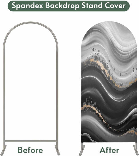Jnbasdffb 6.6 Marble Wedding Arch Cover,Stretchy Spandex Arch Backdrop Stand Covers FT,Black Grey Oil Painting Gradient