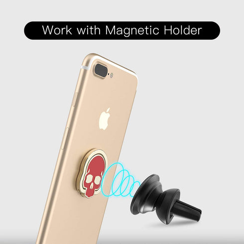 homEdge Cell Phone Skull Ring Grip, Set of 3 Packs 360° Adjustable Finger Holder - Black, White, Red