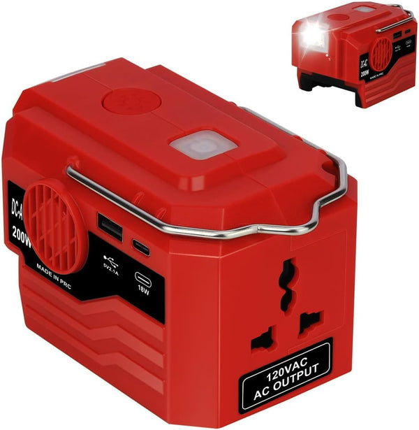 KUNLUN 200W Power Inverter for Milwaukee M18 Battery, DC 18V to AC 110-120V with AC Outlet, USB, Type-C Ports & LED