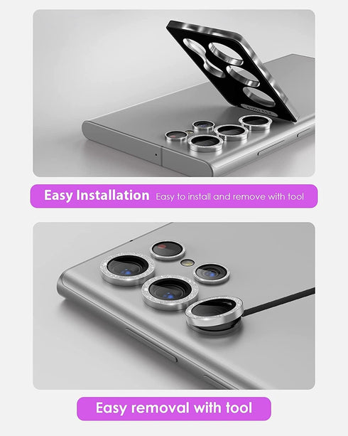 for S23 Ultra Camera Lens Protector, Aluminium Alloy Ring 9H Tempered Glass Anti Scratch Cover for Samsung Galaxy