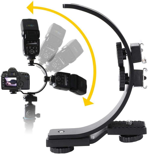 C-Shape Dual Hot Shoes Flash Lamp Mount Holder Bracket for DV Cameras