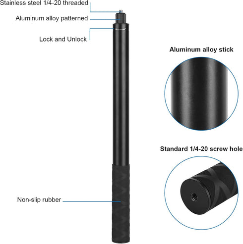 Mippko 61.8 Insta360 X5/X4/X3/X2/One 2/3,GoPro in Invisible Selfie Stick with Tripod Accessory,Compatible with RS/GO